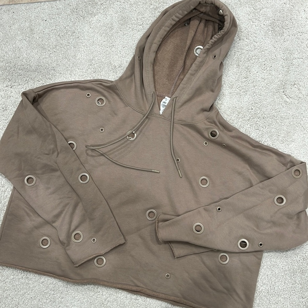 Alo yoga cropped hoodie with edgy monochrome hole cut outs